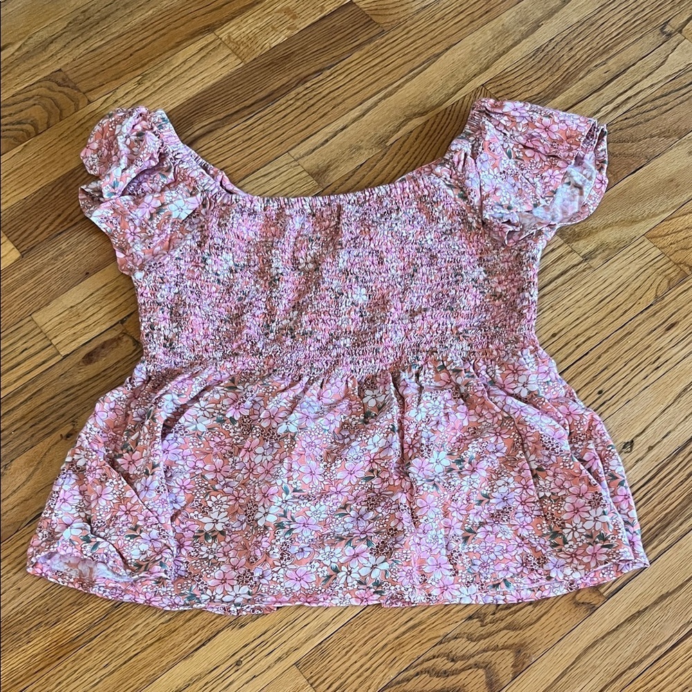 Japna Pink Floral Flutter Sleeve Peasant Top - Picture 5 of 5